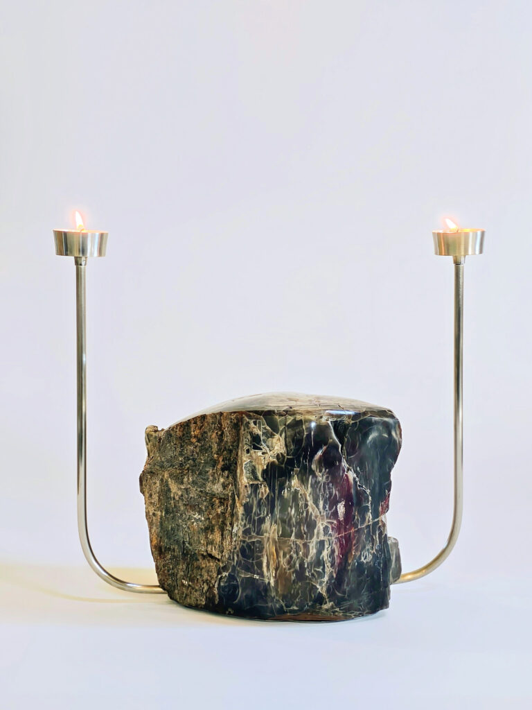 Obsidian Core — petrified wood art object by Petravo