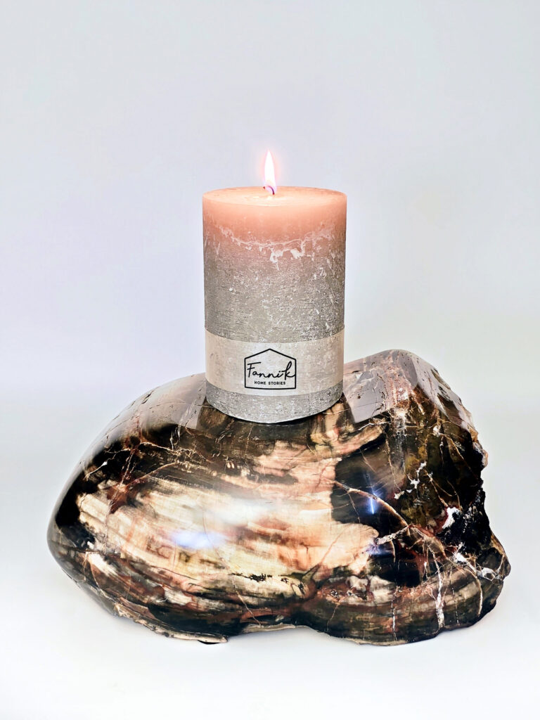 Ivory Flame Candle Stone — petrified wood art object by Petravo